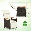 Patio wicker recliner chair showcasing a side view with adjustable backrest and footrest, ideal for porch relaxation.