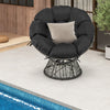 Black PE wicker Papasan chair with soft removable cushion and tie-down straps, ideal for enhancing any indoor or.