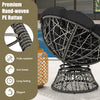 Black PE wicker Papasan chair with thick removable cushion, featuring a 360° swivel and fade-resistant hand-woven.