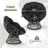 Black PE wicker Papasan chair with thick cushion, 360° swivel, and stable base, perfect for indoor or outdoor use.