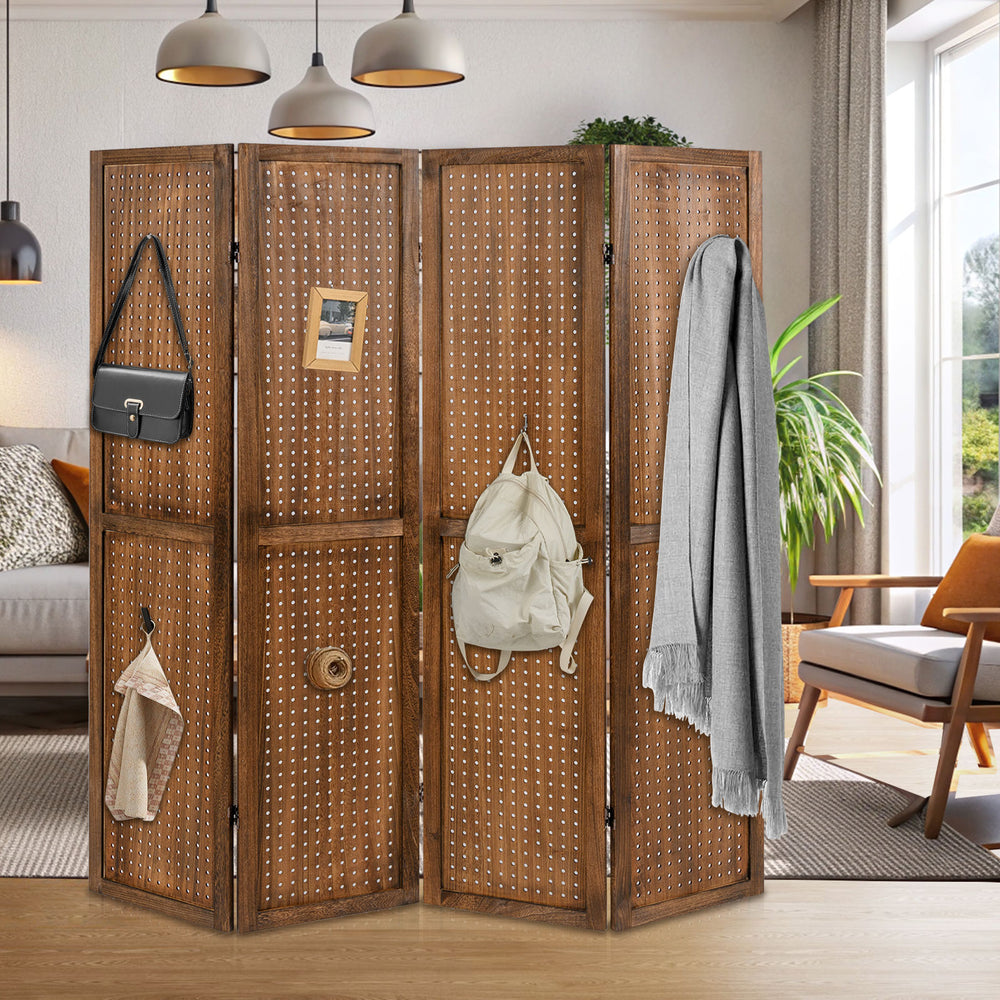 Pegboard Display with 360° Metal Hinges and Solid Wood Frame-4 Panel - Gallery View 1 of 9