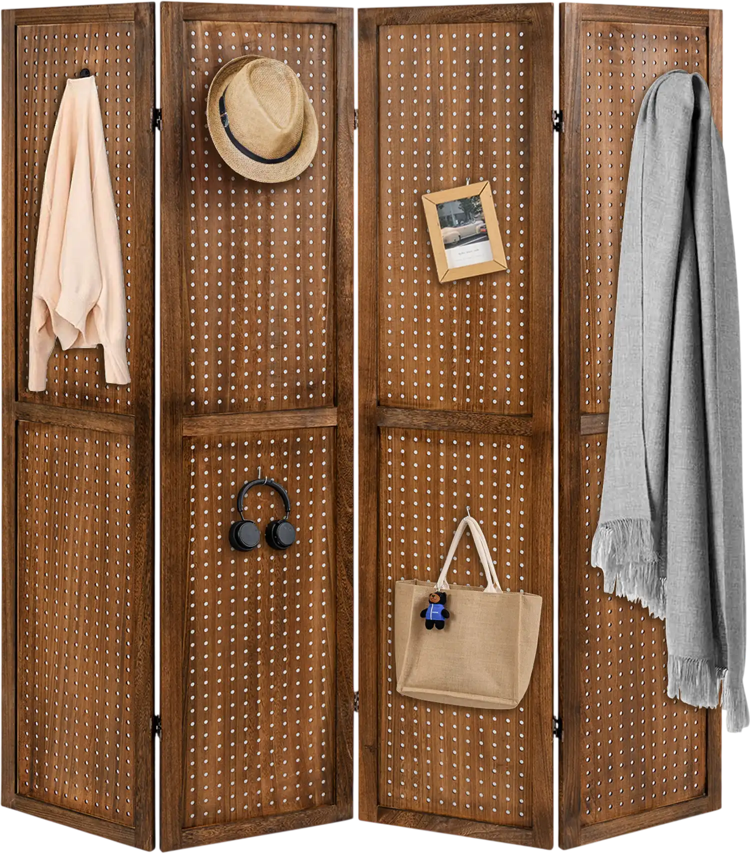 Costway Pegboard Room Divider Display w/ 360° Metal Hinges Solid Wood Frame 68739415 New