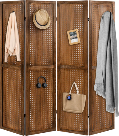 Costway Pegboard Room Divider Display w/ 360° Metal Hinges Solid Wood Frame 68739415 New