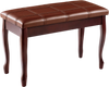 Brown solid wood piano bench with storage, PU leather seat, padded for comfort, ideal for music practice and decor.