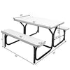 Picnic table bench set in white with integrated metal frame, perfect for outdoor camping and gatherings.