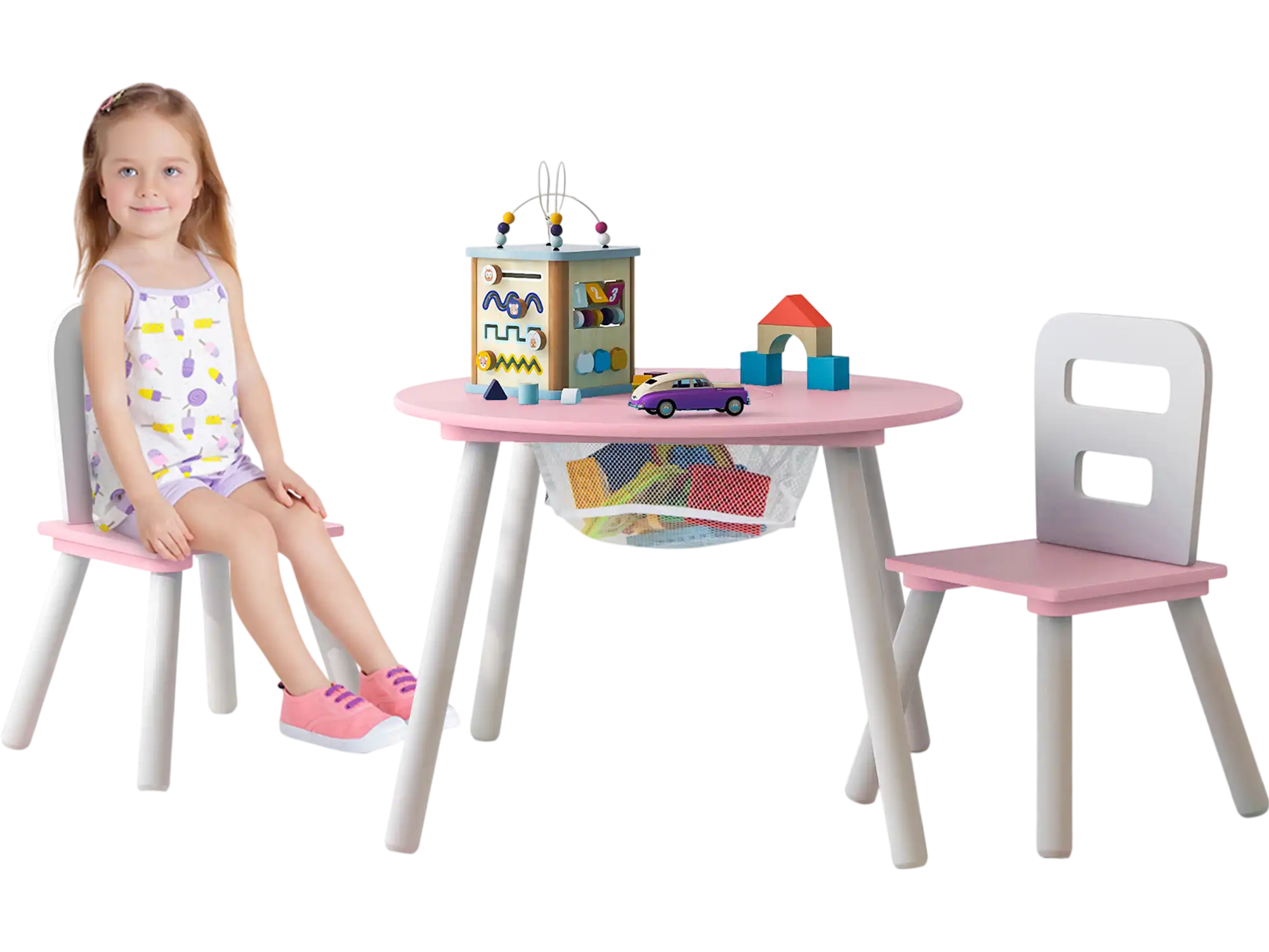 Costway Wood Activity Kids Table & Chair Set Pink 64153970 New