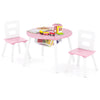 Kids activity table and chair set in pink with central mesh storage, perfect for snacks, homework, and playtime.
