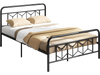 Full-size platform bed with high headboard, featuring robust metal slats and modern graphic patterns for stylish.