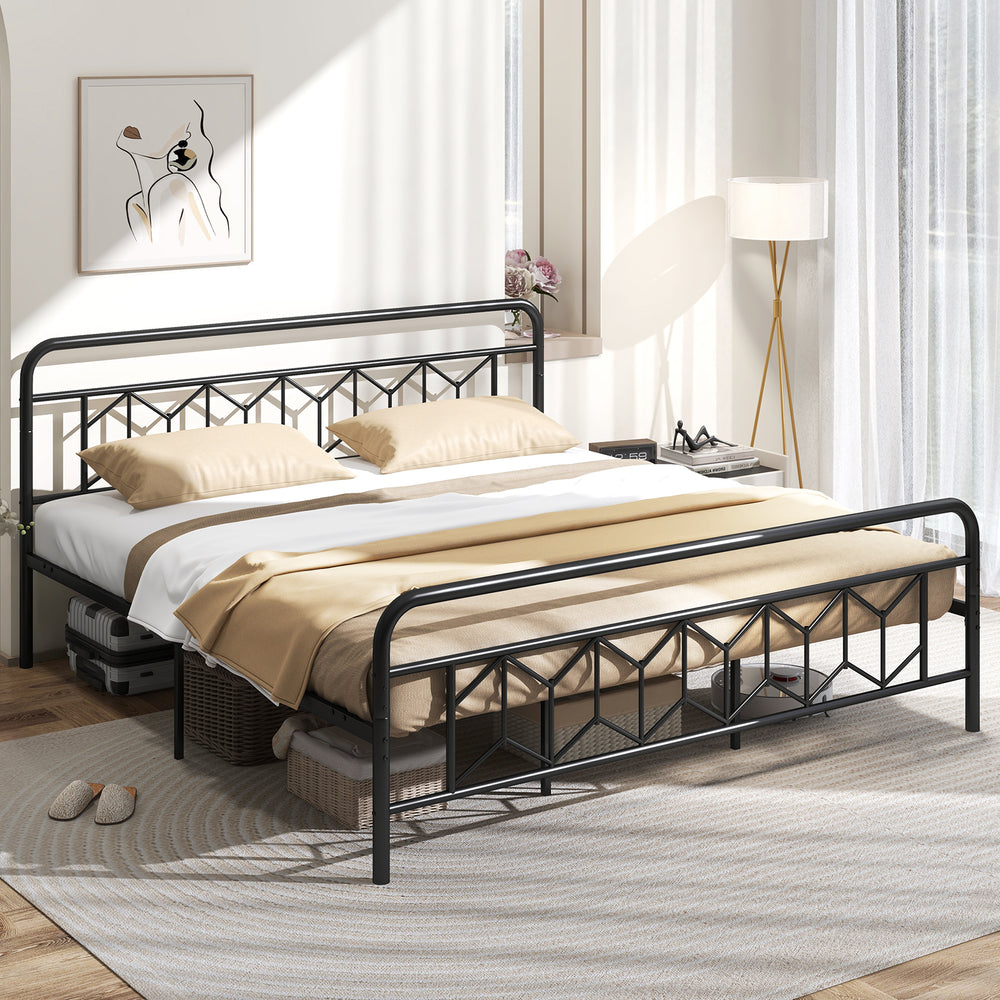 Platform Bed with High Headboard and Snap Lock Metal Slats-King Size - Gallery View 1 of 10