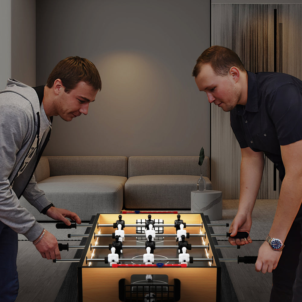 Game Room Size football table with LED lights, non-slip handles, and realistic player figures for immersive gameplay.