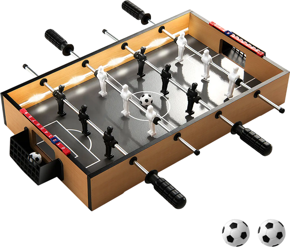 Game Room Size football table in brown with non-slip handles, LED lights, and realistic player figures for immersive.