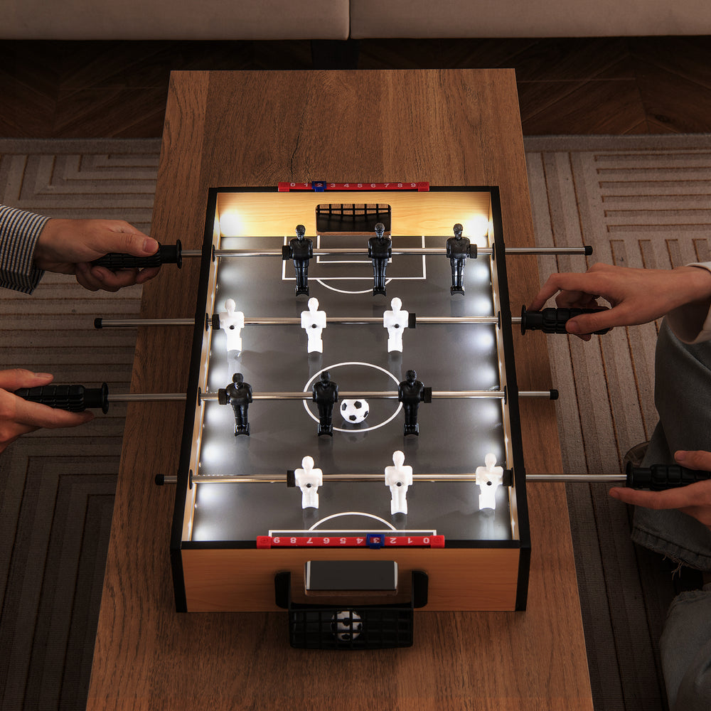 Game Room Size football table with LED lights and non-slip handles, designed for immersive two-player gameplay.