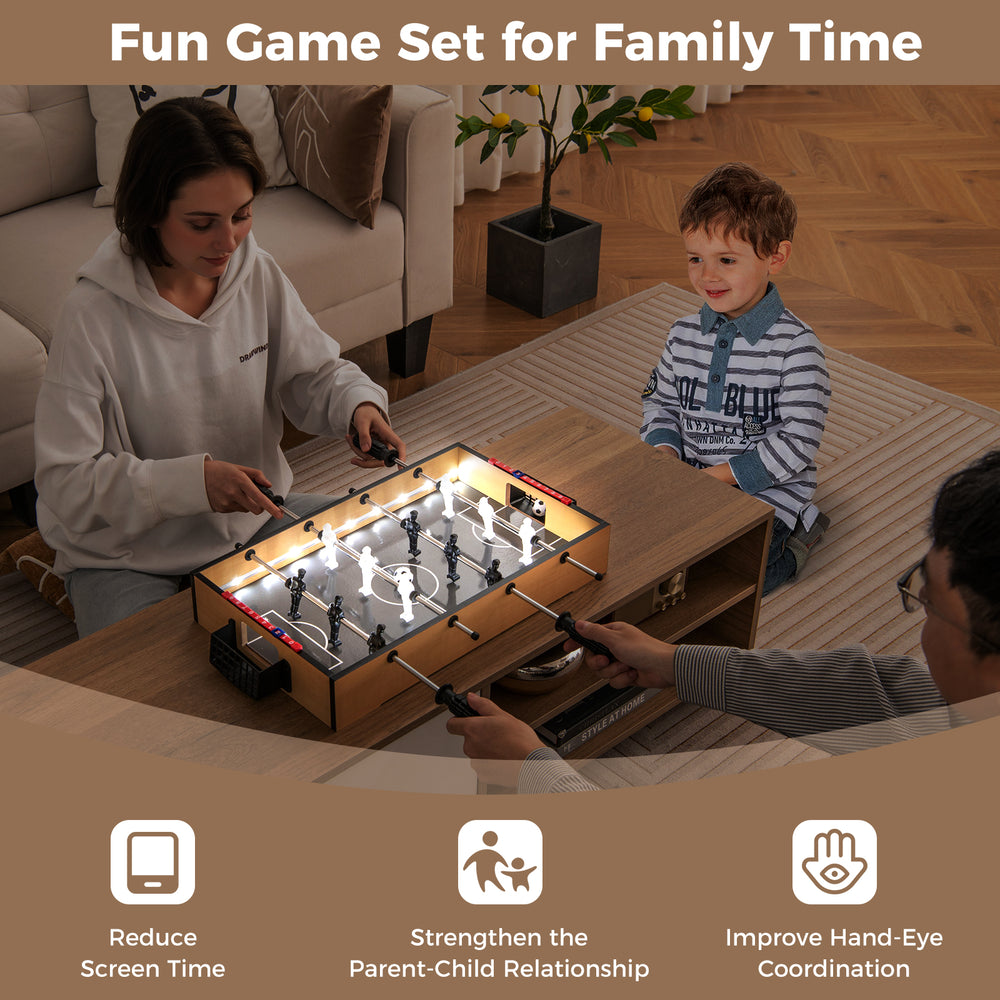Tabletop football game set with LED lights, non-slip handles, and realistic player figures for immersive gameplay.