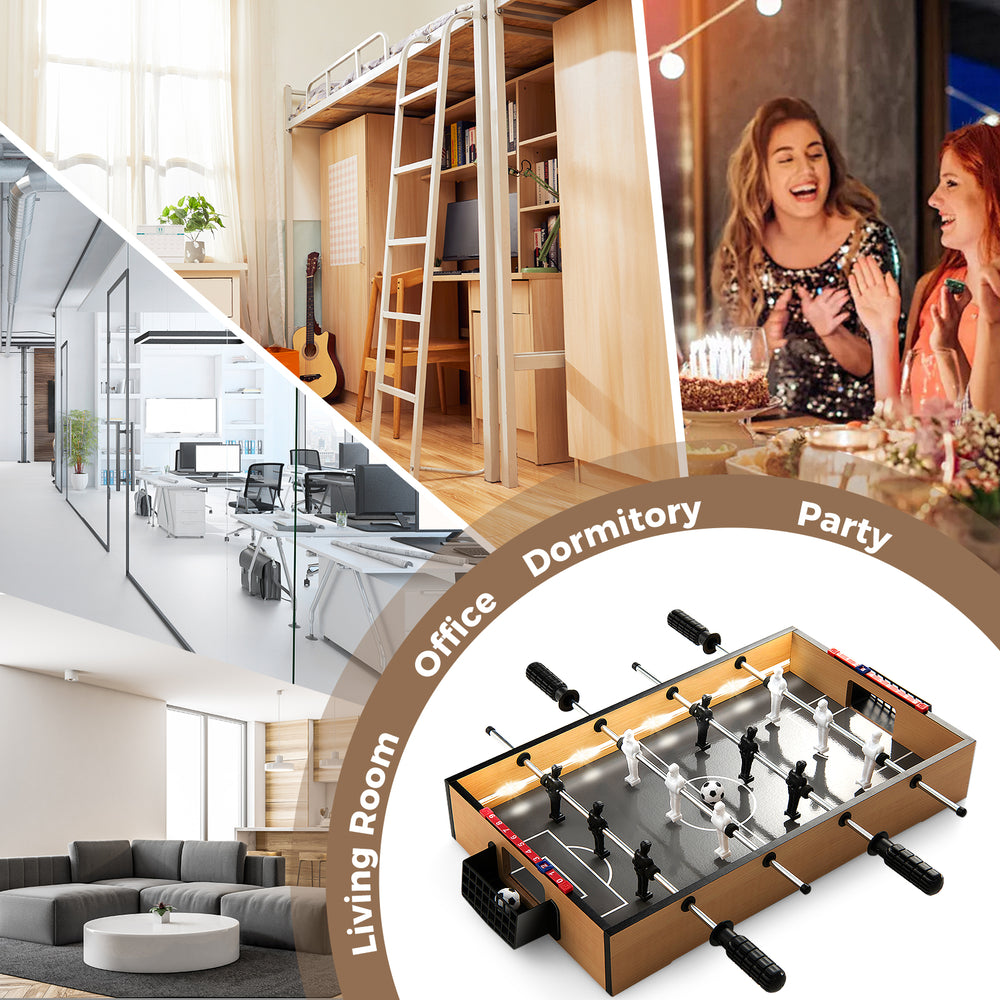 Game Room Size Football Table in brown with non-slip handles, ideal for dormitory or party entertainment.
