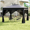 Gray 11 x 11 ft pop-up gazebo with mesh netting, featuring a double roof and stable frame for outdoor events.
