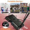 Portable basketball hoop with adjustable height, shatterproof backboard, and built-in wheels for easy transport.