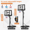 Portable basketball hoop with 10-level adjustable height from 4.6 to 10 feet, designed for stability and easy transport.