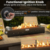 Portable mini fireplace with stainless steel burner and wind guard, adjustable flame size for outdoor table use.