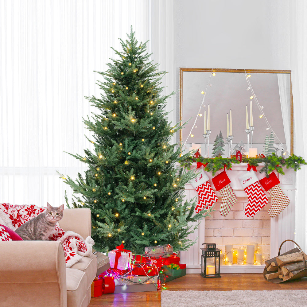 6/7/8 FT Pre-Lit Artificial Hinged Xmas Tree with 778/1480 PVC and PE Branch Tips-L - Gallery View 1 of 11