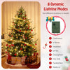 Pre-lit artificial Christmas tree with 778 branch tips, warm white LED lights, and 8 dynamic lighting modes for festive.