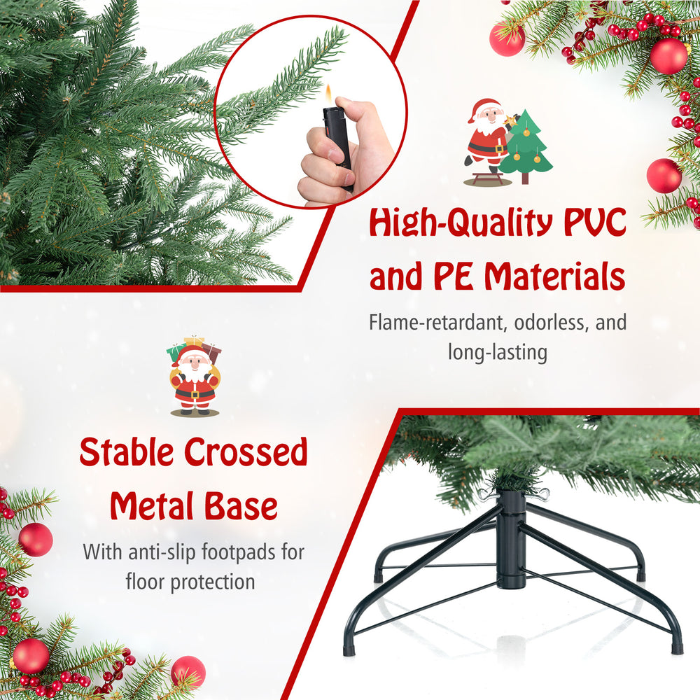 Pre-lit artificial Christmas tree with 778/1480 PVC and PE branch tips, featuring a stable crossed metal base for.