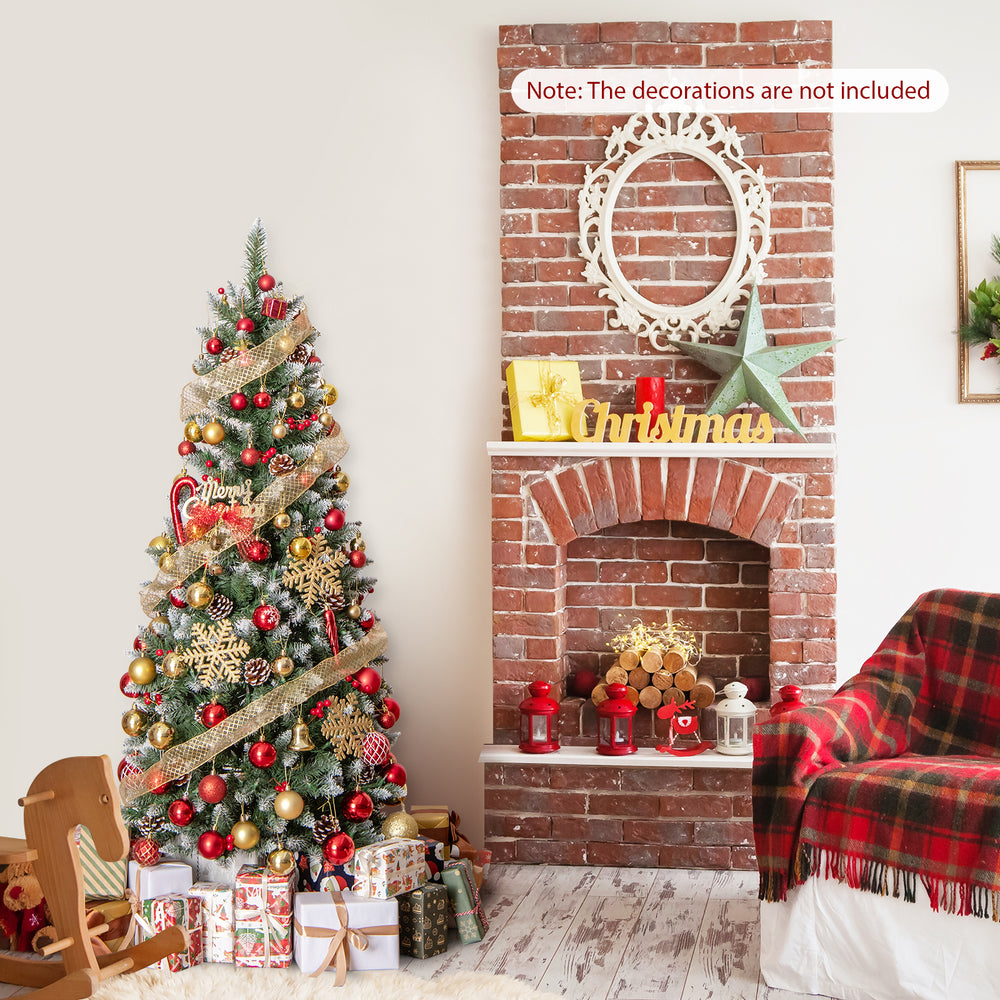 5-foot pre-lit artificial Christmas tree with pine cones and red berries, ideal for festive home or commercial.
