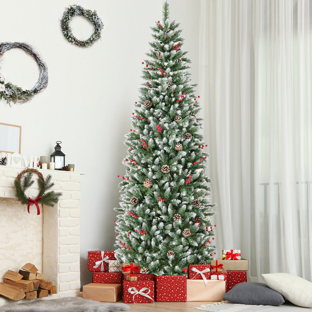 Pre-lit Artificial Pencil Christmas Tree with Pine Cones and Red Berries-7 ft - Gallery View 1 of 12