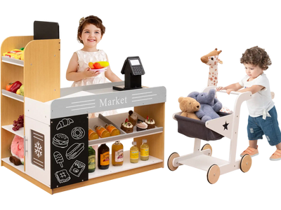 Costway Pretend Play Grocery Store Set Shopping Cart 2 Chalkboards White 41853269 New