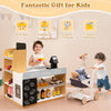 Pretend play grocery store set with cash register, shopping cart, and dual chalkboards for kids' imaginative play.