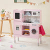 Pretend play kitchen for kids in pink with adjustable height, accessories, and interactive features for imaginative.