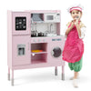 Pretend play kitchen for kids in pink featuring a removable sink, storage shelves, and a fun range hood for imaginative.