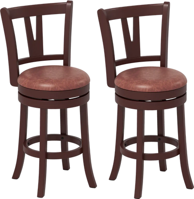 Costway Set of 2 Counter Height Swivel Bar Stools w/ High Backs & Footrests 39846349 New