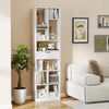 7-tier white bookshelf with drawer, featuring open cubes and anti-tipping design, ideal for stylish storage in any room.