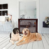 Folding adjustable 3-panel wood fence in cherry finish, perfect for doorways and hallways, featuring tapered sides.