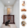 Folding adjustable 3-panel wood fence in cherry finish for doorways and hallways, featuring retractable feet for.