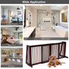 Folding adjustable 3 panel wood fence in cherry finish, perfect for doorways and hallways, featuring retractable feet.