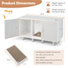 Gray cat litter box enclosure with two doors, featuring a winding entry and adjustable foot pads for stability and.