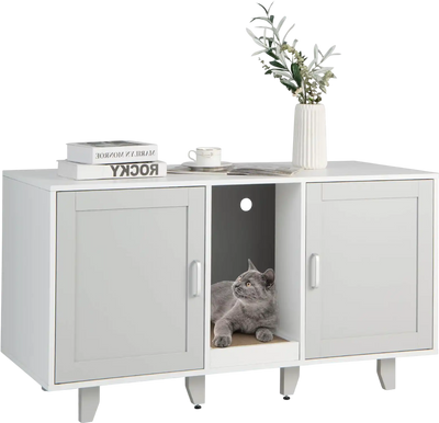 Costway 2-Door Cat Litter Box Enclosure with Winding Entry & Scratching Board 74829163 New