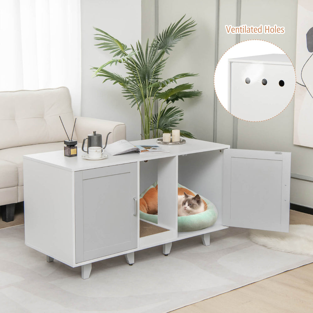 Patented 2-Door Cat Litter Box Enclosure with Winding Entry and Scratching Board-Gray - Gallery View 1 of 10