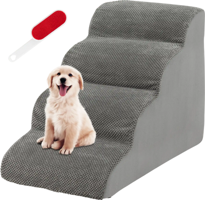 Costway 4-Tier Foam Non-Slip Dog Steps Washable Zippered Cover Brush 48965372 New