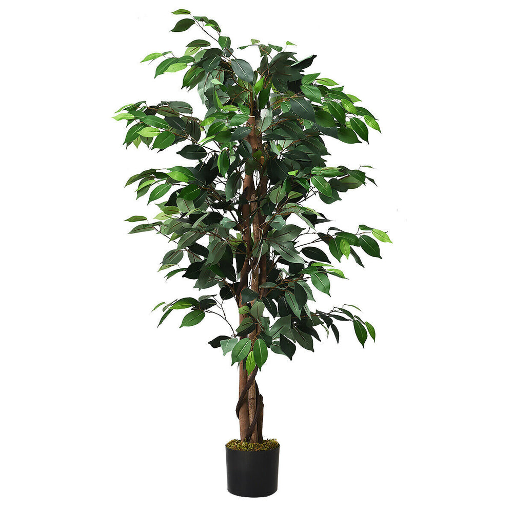 Full view of the 4-foot artificial ficus tree featuring 504 lifelike leaves, ideal for enhancing home and office spaces.