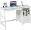 Modern 47.5-inch white computer desk with two storage drawers and footrest, ideal for home or office use.