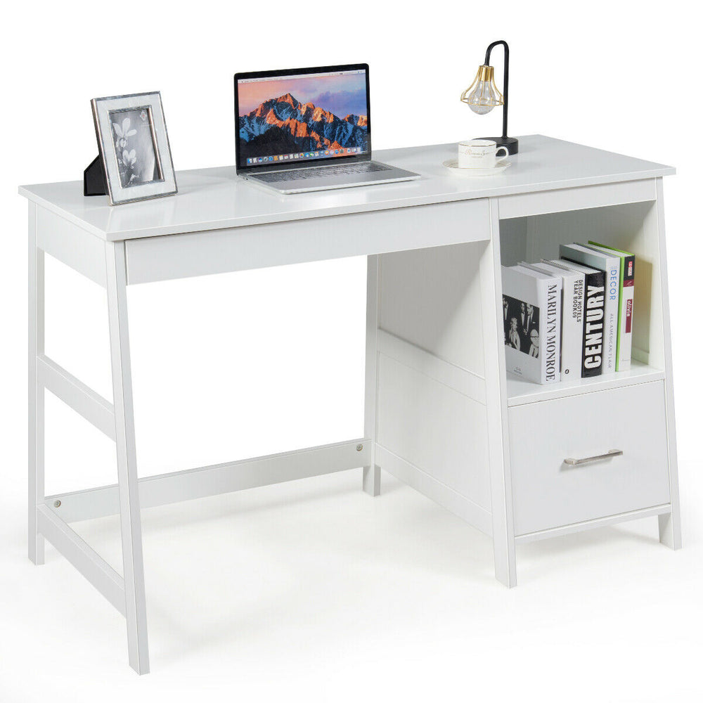 47.5 Inch Modern Home Computer Desk with 2 Storage Drawers-White - Gallery View 1 of 13