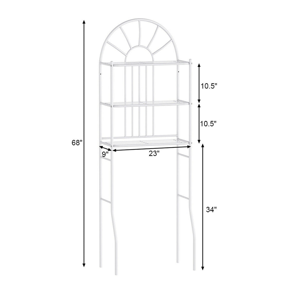 3-tier over-the-toilet storage rack made of durable powder-coated iron, ideal for maximizing bathroom space.