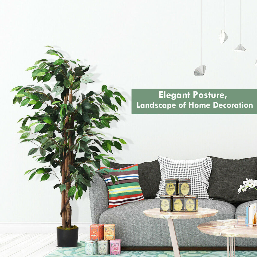 4-foot artificial ficus tree with 504 realistic leaves and a sturdy cement base, perfect for home or office decoration.