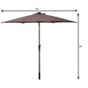 9FT tan patio solar umbrella with steel tilt and crank, featuring 18 solar-powered LEDs for outdoor lighting.