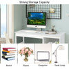 Modern 47.5-inch white computer desk with two storage drawers, perfect for home or office organization and comfort.