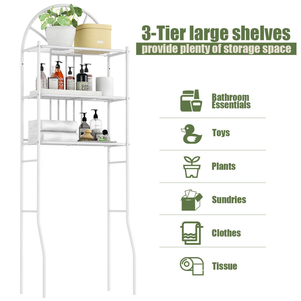 3-tier bathroom rack made of powder-coated iron, providing ample storage space for bath supplies and essentials.