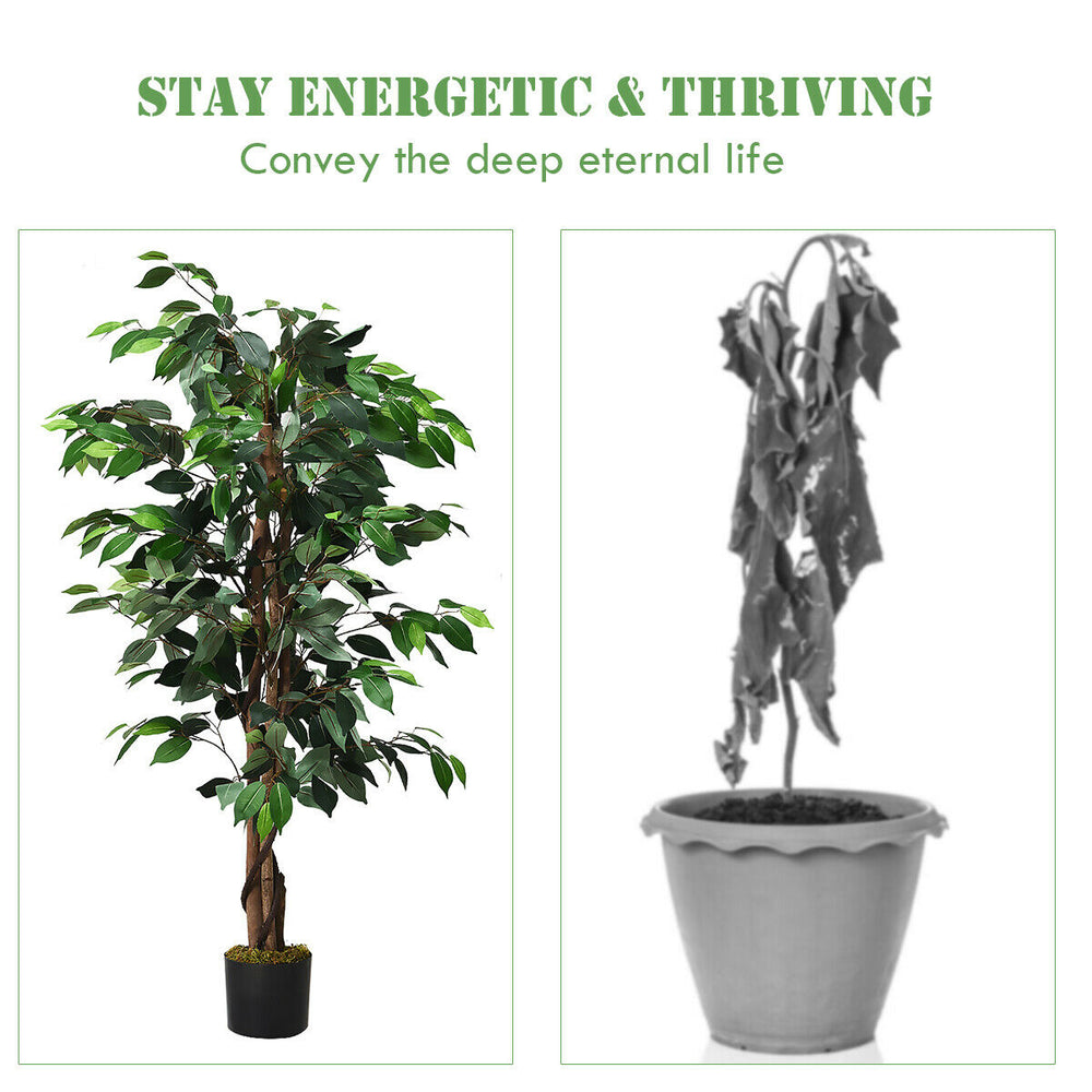 4-foot artificial ficus silk tree with 504 realistic leaves and a sturdy cement base, perfect for indoor or outdoor.