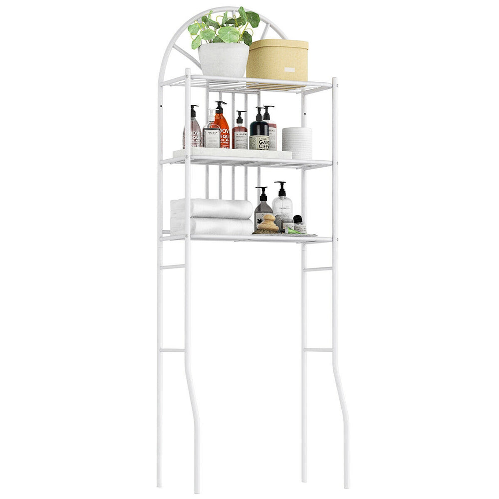 3-tier bathroom rack in white with three shelves, designed for efficient storage above the toilet in humid environments.